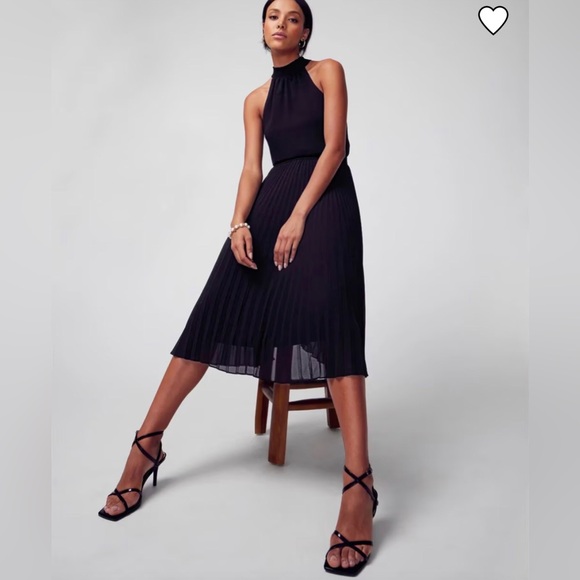 White House Black Market - Pleated Halter Midi Dress, Black, Size 10 - Picture 2 of 10